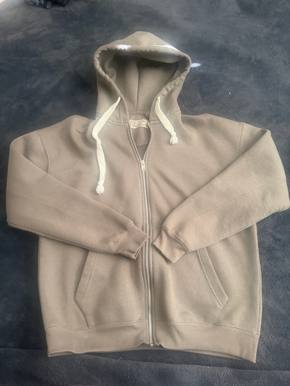 Free Planet Men's Zip-Up Hoodie in Taupe with Cream Drawstrings